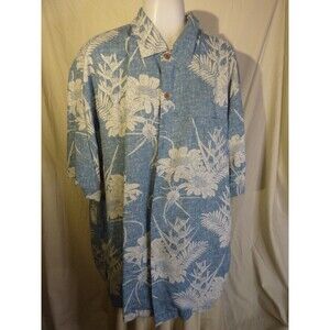 Tommy Bahama Shirt-70% Silk-Blue-Hawaiian Floral-Pocket-sz XXL
